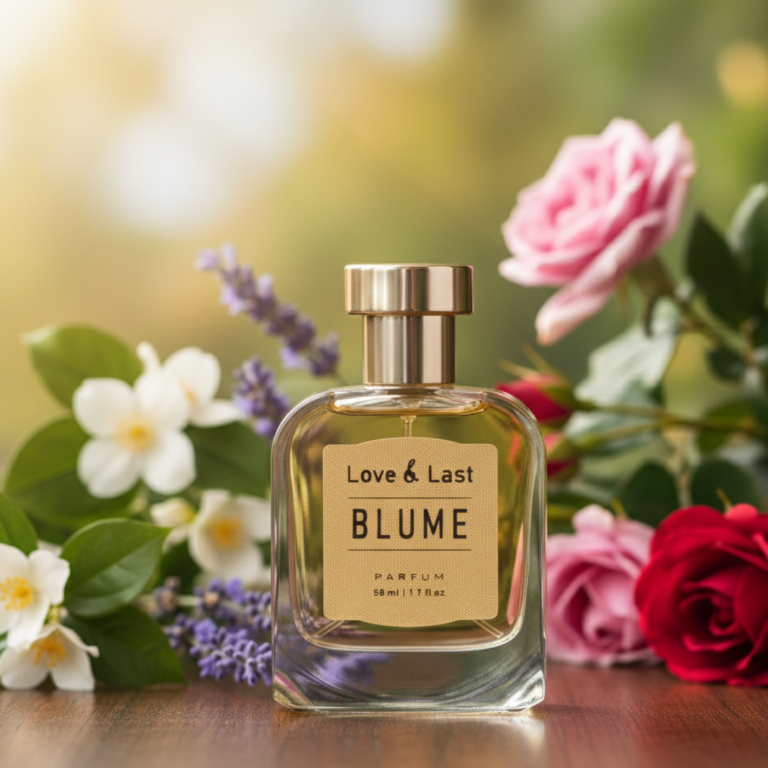 Love & Last Blume floral fragrance with elegant notes of jasmine, lavender, and rose.