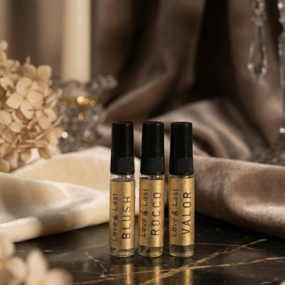 Pack of 3 Fragrance Testers by Love & Last - Portable Mini Discovery Set for Travel and Gifting.